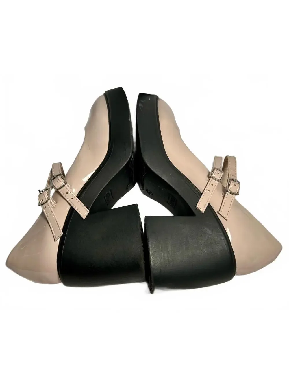 TOP MODA Womens 6.5 Nude Patent Mary Jane Platform Heels Double Strap Chunky Y2K